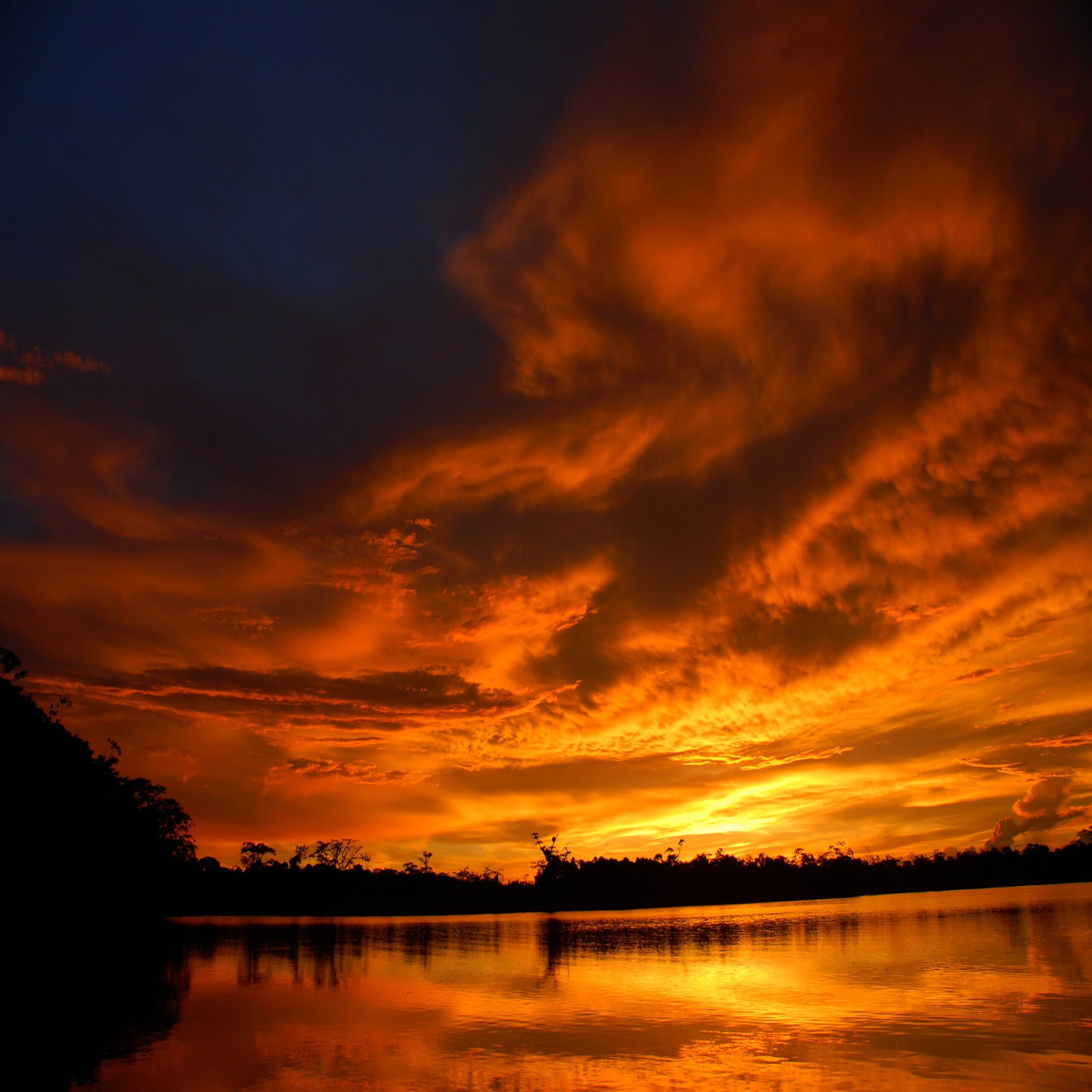 GOLDEN SUNSET AT THE CUYABENO LAKE RIGHT FROM THE DOCK OF THE CUYABENO LODGE